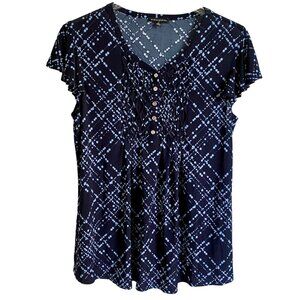 Ava & Grace Short Sleeve Quarter Button Black Blue Short Sleeve Top Medium NEW